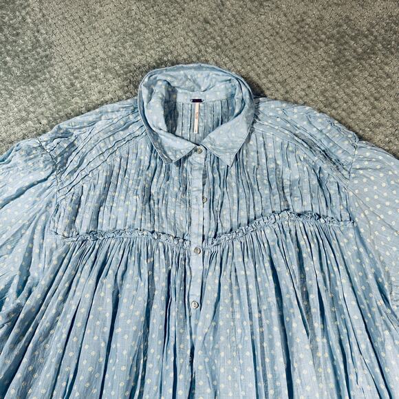 FREEPEOPLE FULL SWING MINI DRESS Light Blue Floral Babydoll Long Sleeve Sundress - Picture 5 of 8